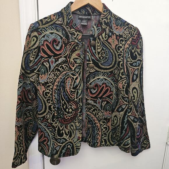 Molly And Maxx Carpet Jacket Size Medium Petite Whimsy Cottage Artsy Art to Wear - Picture 1 of 5